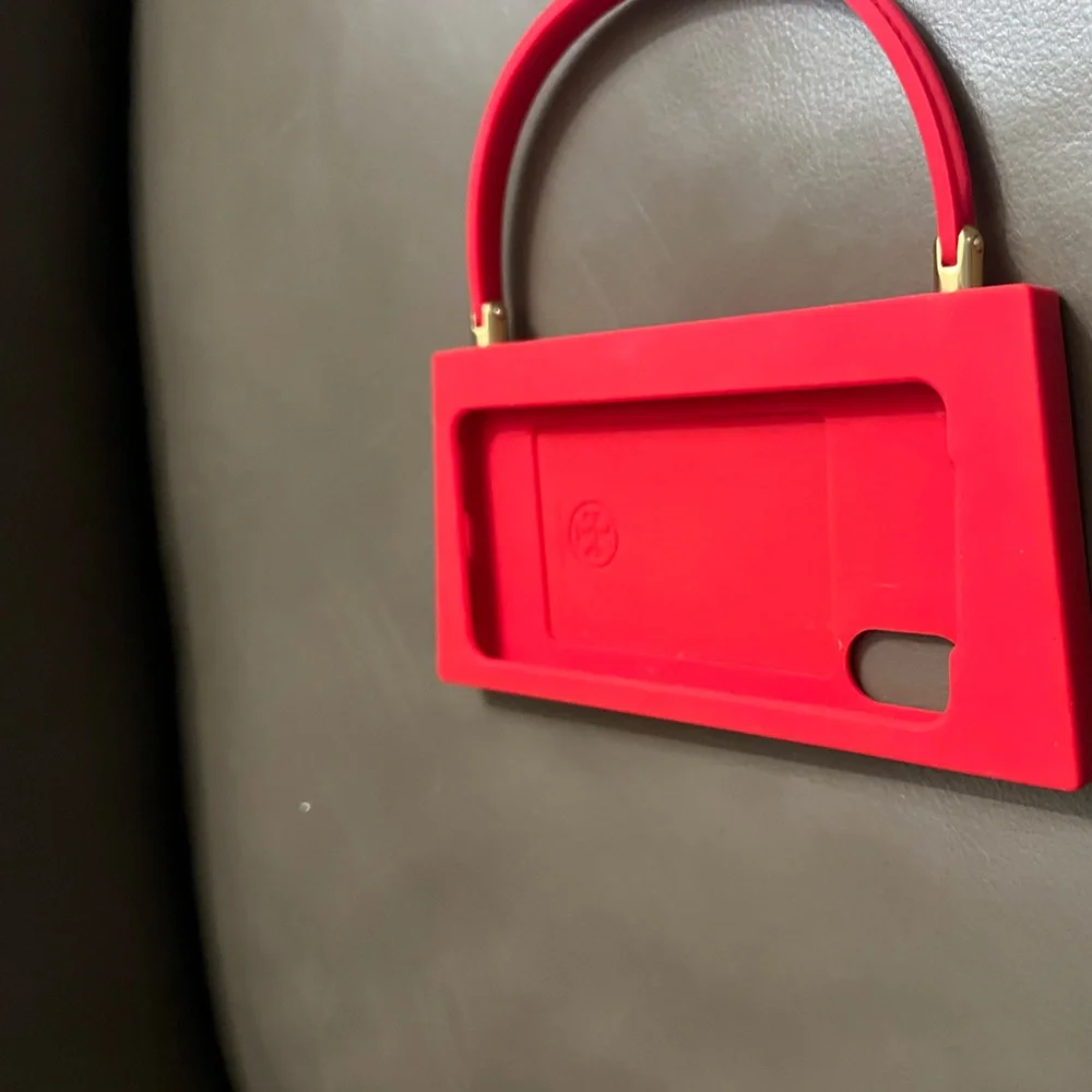 Tory Burch Red Phone Case with Gold Accents